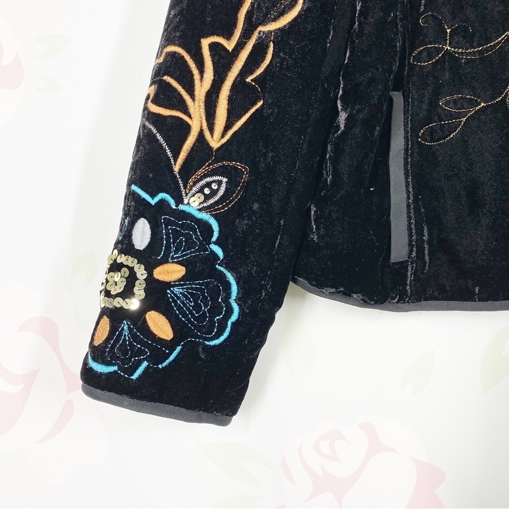 Harve Benard Black Paisley Embroidered Boho Crushed Velvet Jacket 12 - Picture 3 of 10